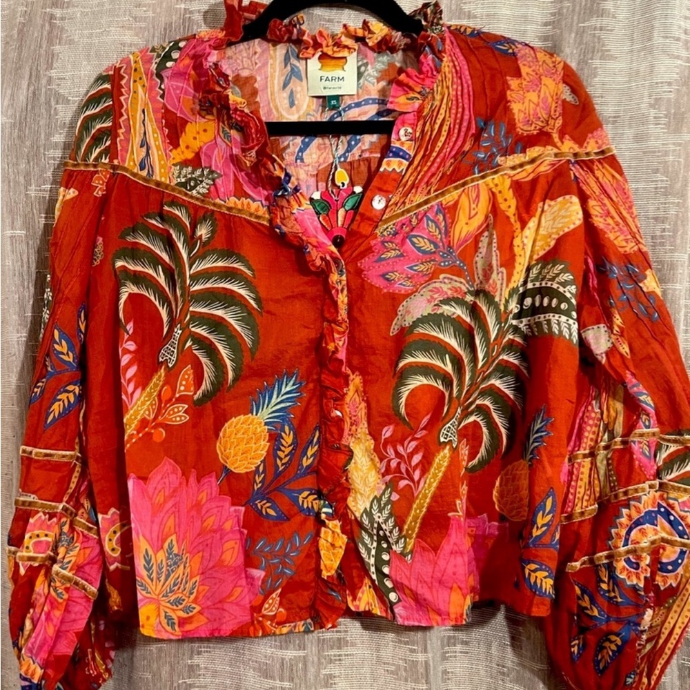 FARM Rio Paisley Long Sleeve Button Up Blouse, NEW - Picture 4 of 14